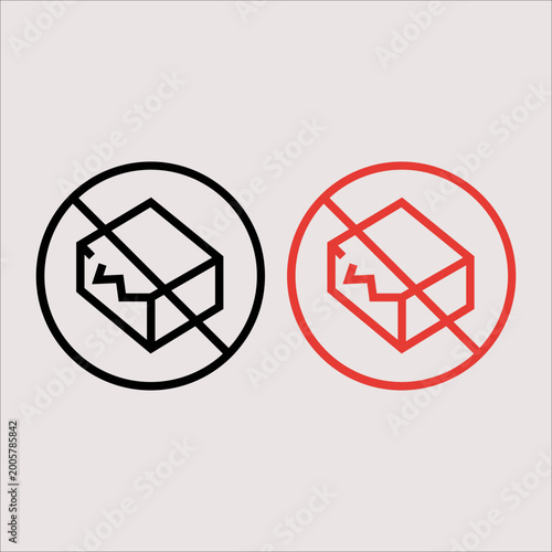Do Not Use If Damaged Fragile Symbol Black and Red Circle Icon Set – Broken Package Warning Medical Badge