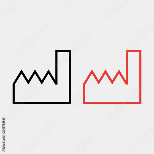 Manufacturer Factory Outline Symbol Black and Red Icon Set – Manufacturing Facility Medical Label Badge