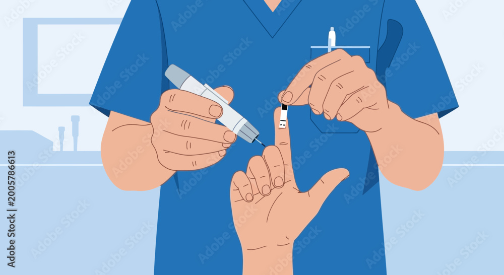Fototapeta premium Healthcare professional checking blood sugar with glucose meter on patient's finger