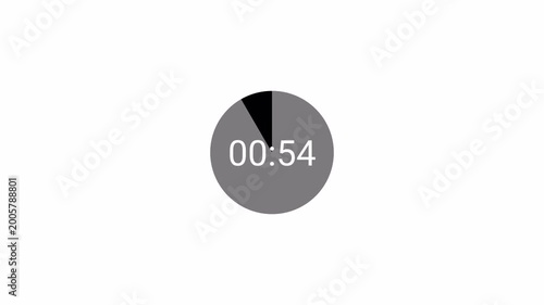 Digital countdown timer animation (60–0 seconds), transparent background, 4K video
