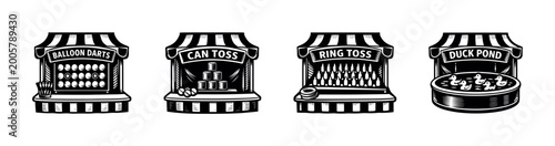 Photos Vintage style carnival game booth set clipart, can toss, duck pond, balloon dart