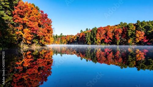 Autumnal Reflections - Serene Lake Scene with Vibrant Foliage.