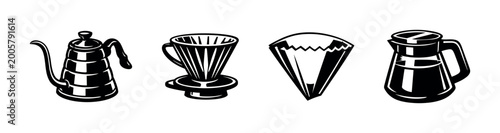 Tableau sur toile Coffee brewing equipment vector illustration featuring dripper kettle and carafe