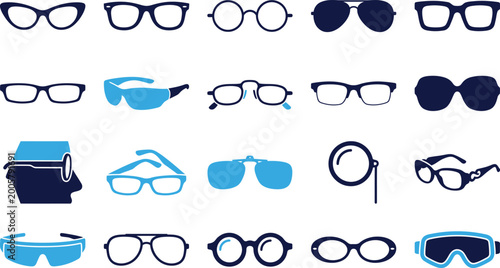 Fotografie Eyeglasses and sunglasses assortment set of optical frames vector icons