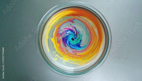 Colorful Swirl in Petri Dish - Abstract Art of Science and Color.
