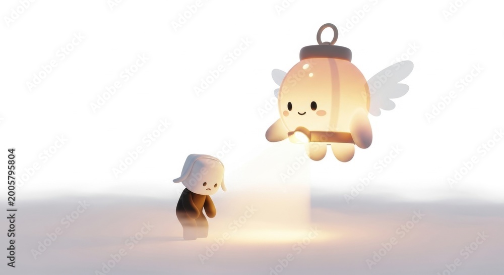 Obraz premium Cute Angel Lantern Guiding Small Figure