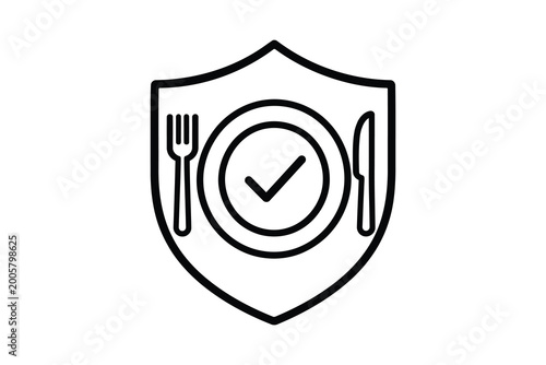 Food safety checkmark icon with fork and knife in a shield