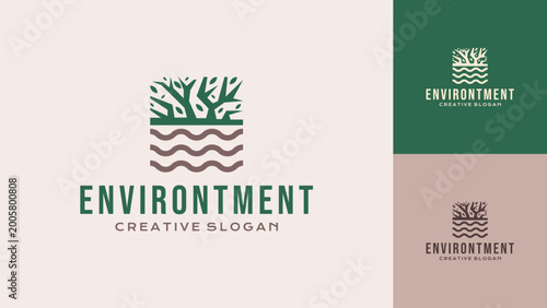 Environment Tree Roots Logo Design Vector Eco Friendly Nature Conservation Concept