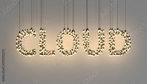 Illuminated CLOUD Word Art Installation - A Captivating Display of Light and Design.