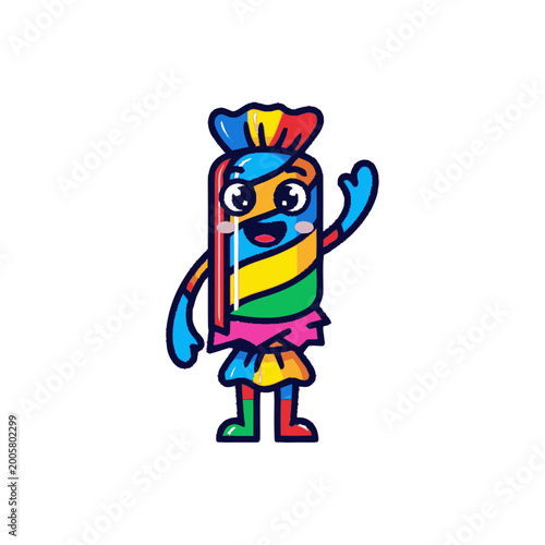 Foto Colorful Candy Character Waving Hello with a Friendly Smile.