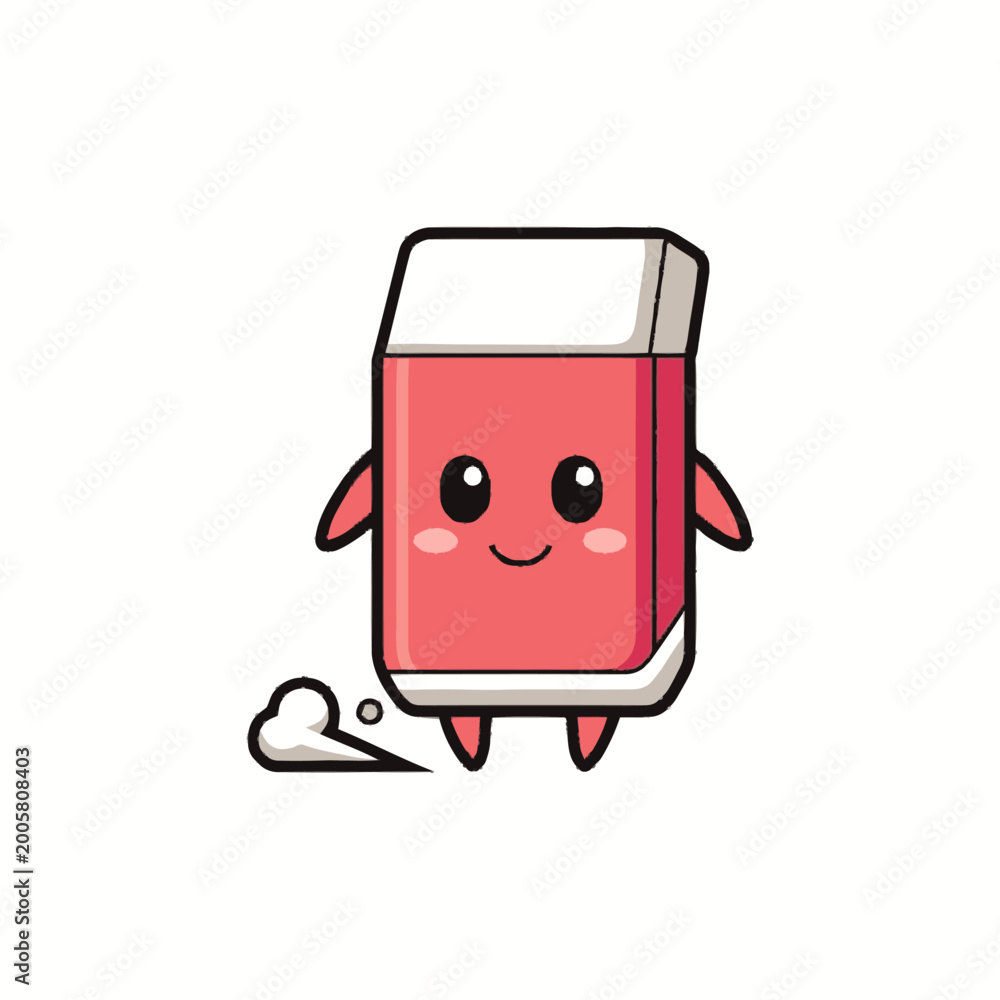Obraz premium Cute red eraser cartoon character running with a happy expression.