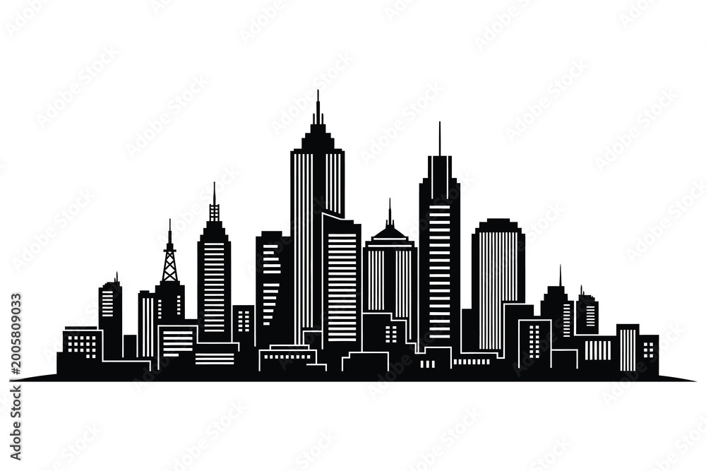 Obraz premium Dramatic city skyline silhouette a modern urban landscape in black and white