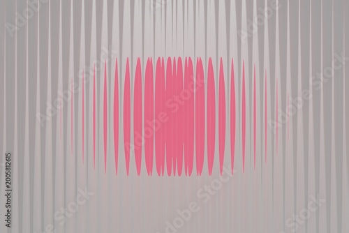 Abstract glass gradient circle with red ribbed effect and reeded sphere texture. Futuristic fractal pattern for holographic background or tech backdrop