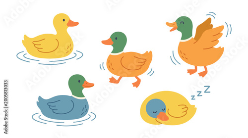 Fotografía cute cartoon duck family swimming and resting on water illustration