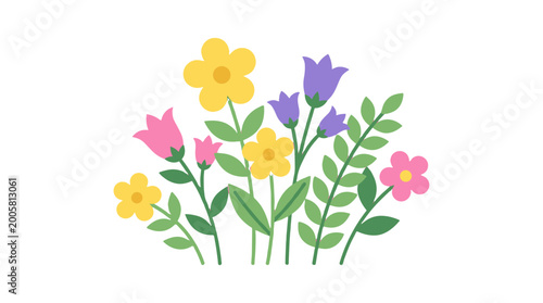Obraz na plátně vibrant spring flower bouquet illustration with yellow pink and purple blooms