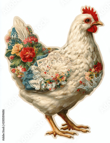 Vintage decorative Chicken and Hen illustration, isolated