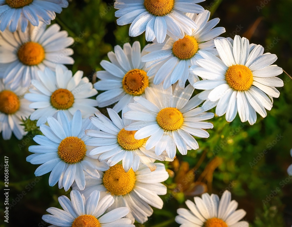 Fototapeta premium a beautiful cluster of daisies with white petals and yellow centers