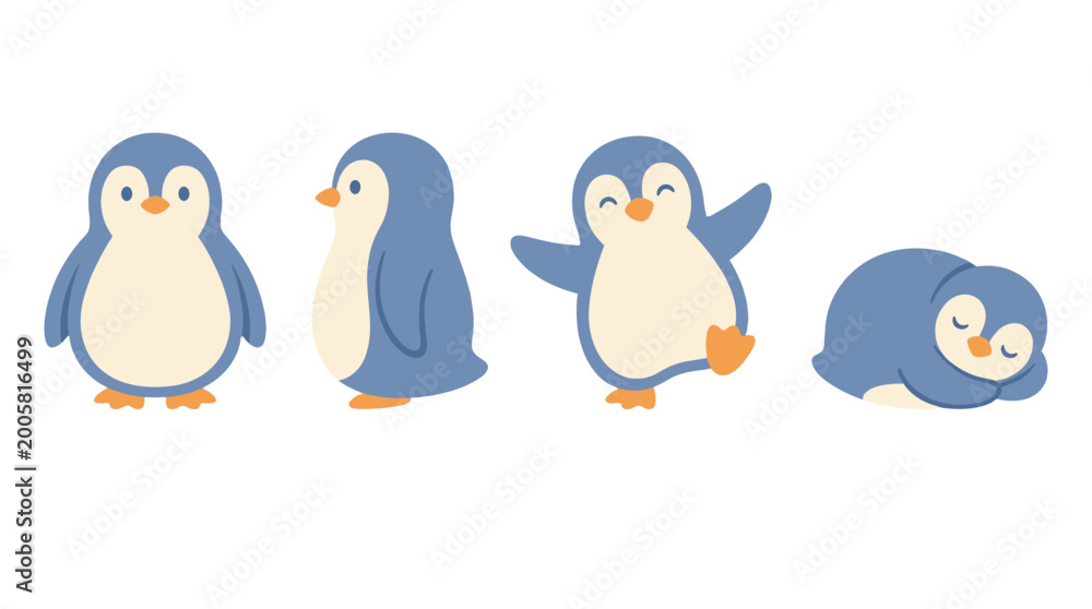 Fototapeta premium cute cartoon penguin family set isolated on white background