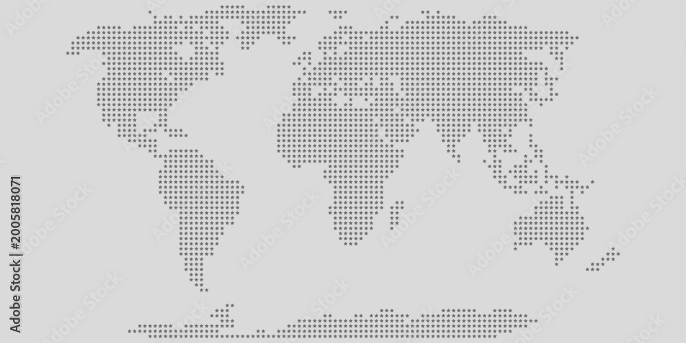 Fototapeta premium Modern map of the world with dots and stars on a gray background. Digital global vector map of the world.