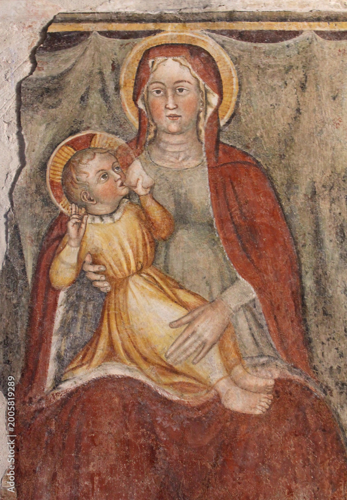 Obraz premium Madonna del latte; affresco nell'oratorio di Santo Stefano a Torre de' Busi (Bergamo)