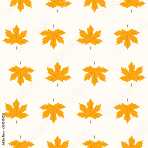 Bright orange maple leaves fill a repeating pattern against a light background. This design can be used for seasonal themes and fall decorations