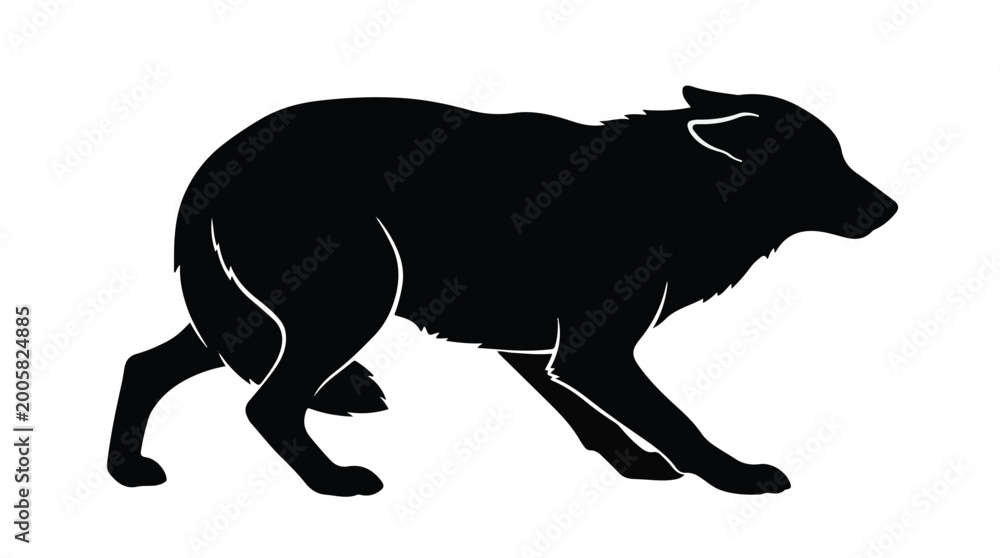 Naklejka premium Black dog silhouette running isolated on white background, side view, modern minimalist design element
