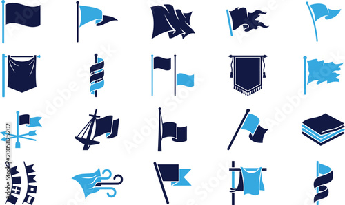 Φωτογραφία Collection of flag and pennant icons in blue and dark blue for nautical and symbols