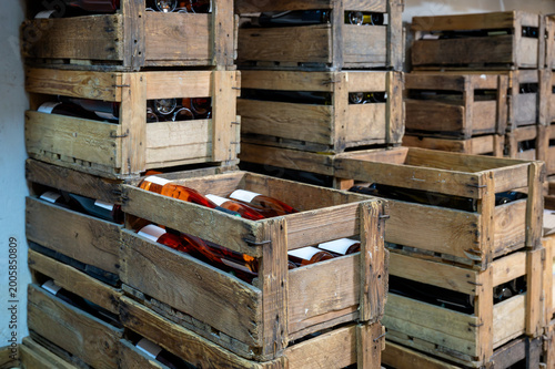 Obraz na płótnie Stacked Wine Crates Bottles Ready for Distribution