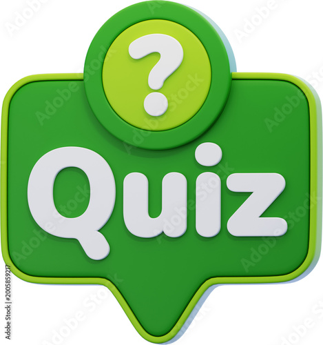 dialogue question 3D icon. green chat bubble with quiz label. interactive quiz and discussion. education and communication