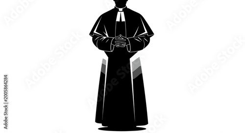 Canvastavla Cleric In Cassock Standing With Hands Clasped - Silhouette
