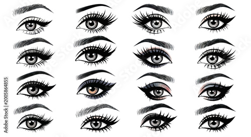 Fotografía Collection of Beautifully Made-Up Eyes with Various Eyeliner Styles and Lashes