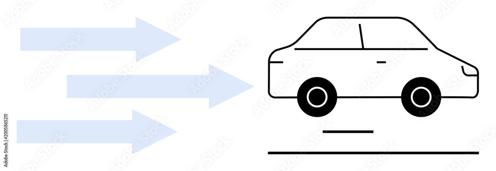 Obraz premium Automotive innovation, green energy, transportation solutions, vehicle motion, speed dynamics, design concepts. Abstract car with arrows indicating motion or energy flow. Automotive innovation
