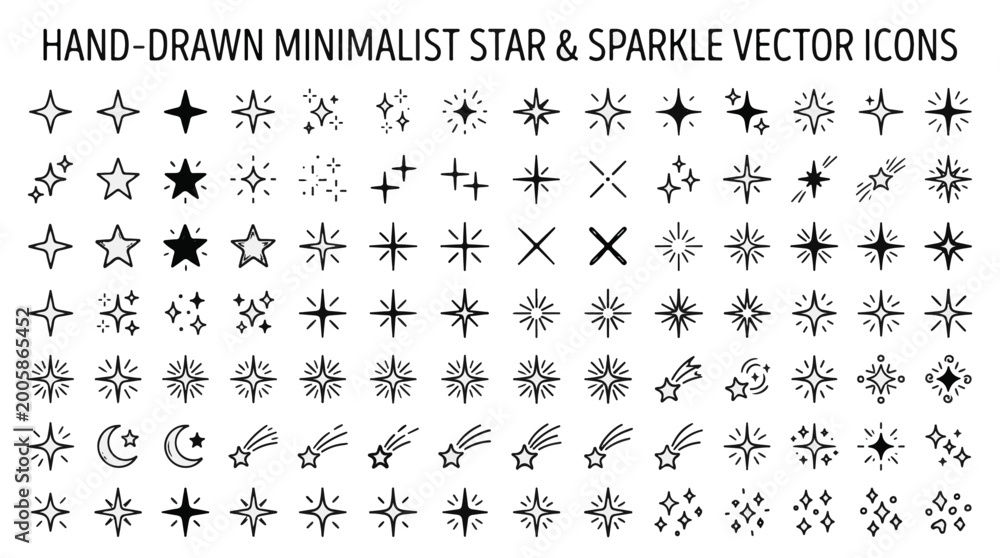 Fototapeta premium Hand Drawn Minimalist Stars and Sparkle Icons Vector Set
