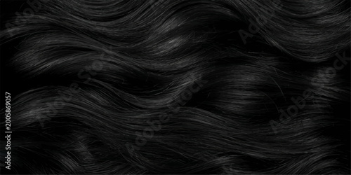 Foto A close-up view of shiny black hair, the wavy texture reflects light, capturing the beauty and elegance of healthy hair