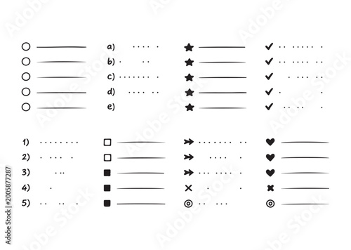 Doodle-style bulleted list, to-do list. Notebook schedule, task paper planner. Isolated vector illustration.