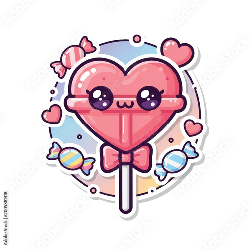Obraz na plátně Cute Pink Heart Lollipop Character Design.