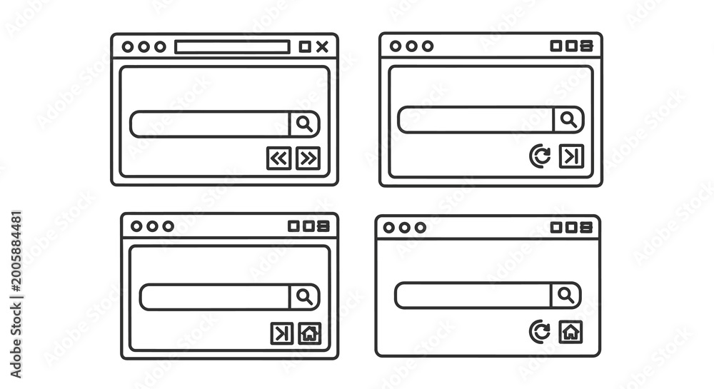 Obraz premium Search interface icons with input fields and controls line art