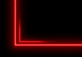 Abstract red neon light lines forming an corner border on black background with abstract background technology electric template luminous