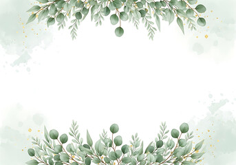 Watercolor eucalyptus foliage frame on a textured light green paper background with eucalyptus watercolor botanical greenery invitation decoration background minimalist template artistic