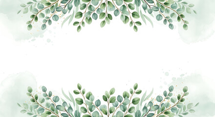 Watercolor eucalyptus leaf branch border frame on white background with eucalyptus watercolor botanical isolated decoration invitation illustration