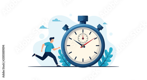 Fotografía Man Running Towards Stopwatch, Time Management Concept, Deadline