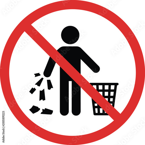 Slika na platnu No, littering prohibition sign vector illustration, scalable EPS icon for general platforms, environmental protection symbol design