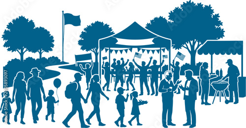 Diverse community group enjoying outdoor summer festival and barbecue vector can Editable