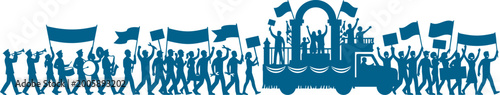 Long parade march featuring musicians and decorative festival float vector can Editable