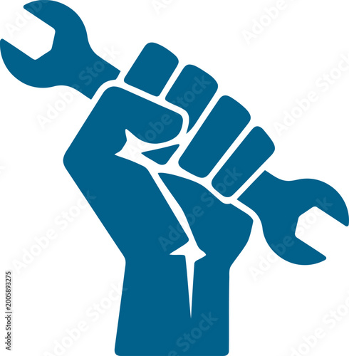 Strong fist holding a wrench as a symbol of labor power vector can Editable