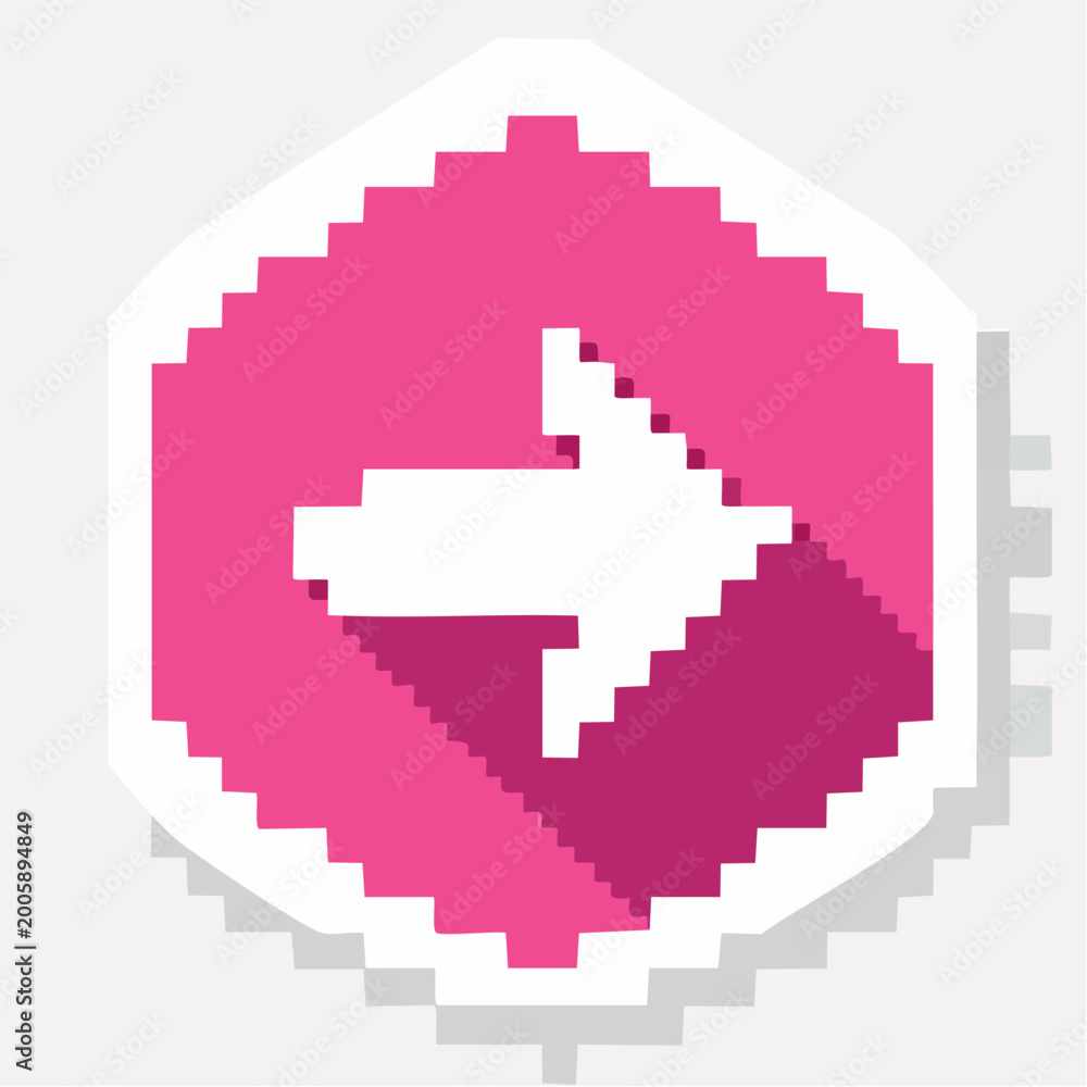 Fototapeta premium Pixelated Pink Arrow Icon with Shadow