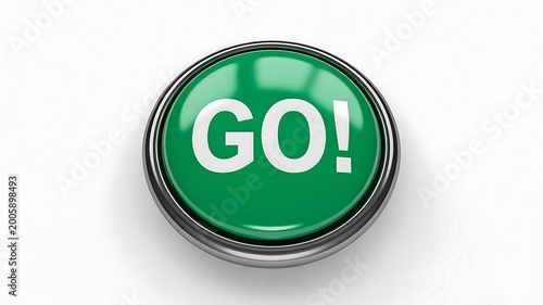 Green go button icon isolated on white background representing action start and progress concept