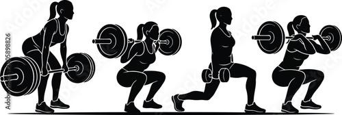 Canvastavla Woman performing squats with a barbell in four stages