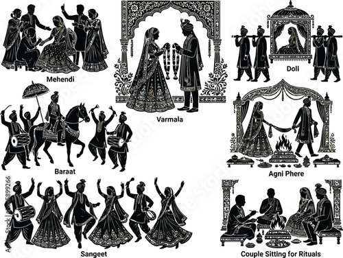 Indian wedding ceremony illustrations