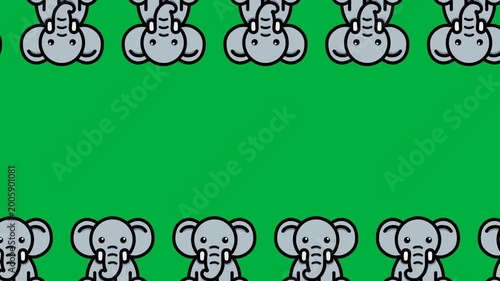 A green screen with moving elephants lined up on both sides of the screen